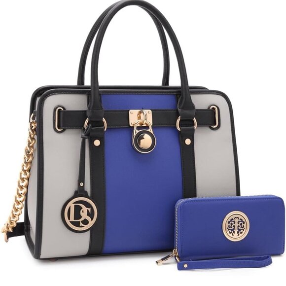 Two Tone Satchel Handbags Purses for Women Vegan Leather Shoulder Bags Large Tot - Picture 1 of 6